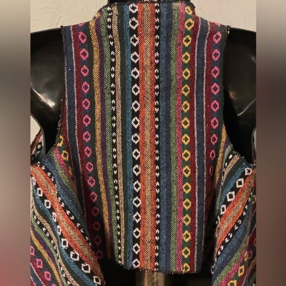 Small Grace & Emma Southwest design embroidered open front striped Boho vest - Picture 11 of 13